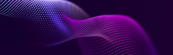 Particle stream. Purple background with many glowing particles. Information technology background. 3d rendering