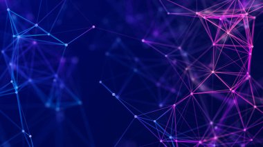 Renkli çokgen yapı. Birbirine bağlı noktalar ve çizgiler olan güzel bir çizim. Dijital ağ arka planı. 3B görüntüleme