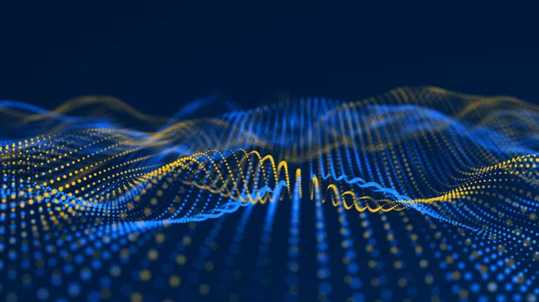 粒子流 多くの輝く粒子と青い波の背景 情報技術の背景 3Dレンダリング — ストック写真