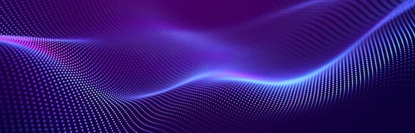 Particle stream. Purple background with many glowing particles. Information technology background. 3d rendering