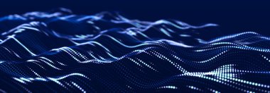 Dijital teknoloji geçmişi. Parlak noktalı soyut bir yapı. Büyük veri. Parçacık akışı. 3B görüntüleme