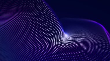 Dijital teknoloji geçmişi. Parlak noktalı soyut bir yapı. Büyük veri. Parçacık akışı. 3B görüntüleme