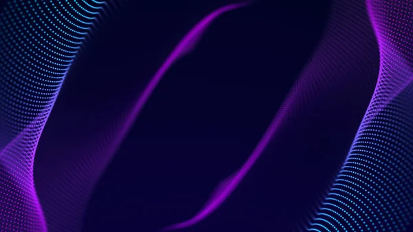 Particle stream. Purple background with many glowing particles. Information technology background. 3d rendering