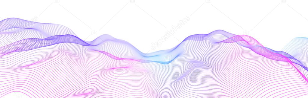 Music wave. Beautiful background illustration with a dynamic wave made up of lines. 3d rendering