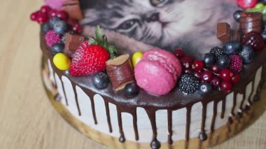 İçinde kedi resmi olan doğum günü pastası