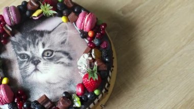 İçinde kedi resmi olan doğum günü pastası
