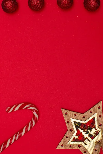 Noël flatlay décoration étoile en bois de Noël et jouets sapin de Noël — Photo