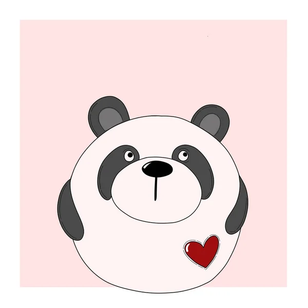 Panda Bear Illustration Isolated Pink Background Greeting Card Valentine Day — Stock Photo, Image