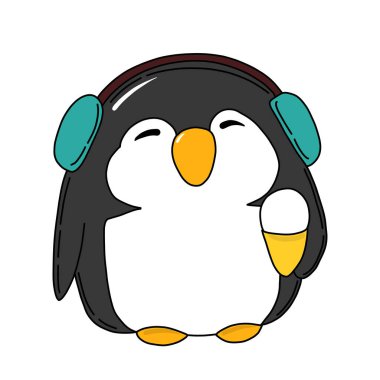 Dondurmalı sevimli penguen karikatürü, beyaz arkaplandaki çizimleri ayır