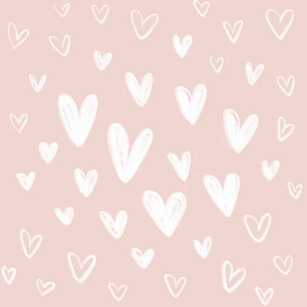 Pastel Roze Harten Achtergrond Valentijnsdag Kinderkrabbels Tekenen Met Krijt Postacard — Stockfoto
