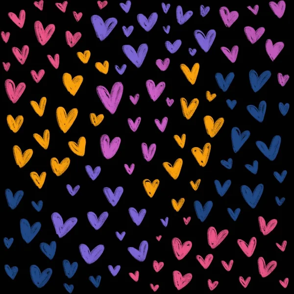 Arka Plan Kalpleri Aşk Siyah Arka Planda Çok Renkli Kalpler — Stok fotoğraf