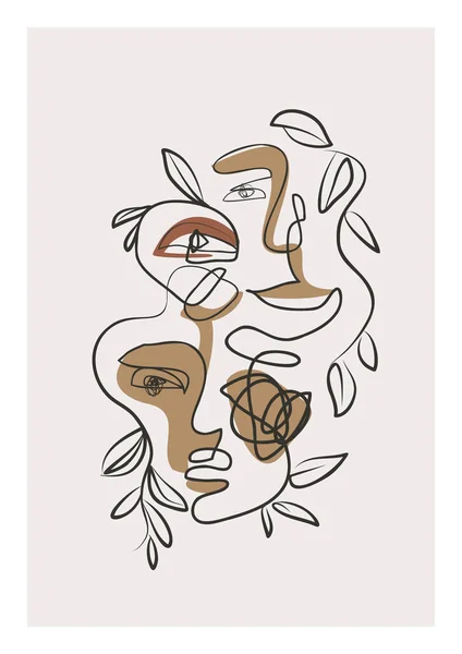 Minimalt Mänskligt Ansikte Klotter Blad Klump Abstrakt Affisch Ritning Nutida — Stock vektor