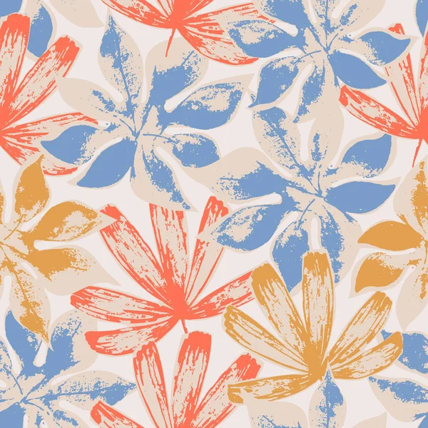 Illustration Moderne Avec Feuilles Tropicales Textures Rugueuses Modèle Sans Couture — Image vectorielle