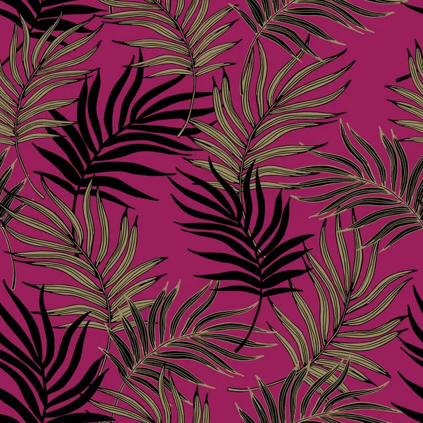 Helder Gedurfde Tropische Bladeren Naadloos Patroon Handgetekende Gebogen Palmbladeren Silhouetten — Stockvector