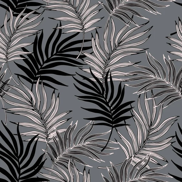 Monochrome Feuilles Tropicales Motif Sans Couture Dans Les Couleurs Gris — Image vectorielle