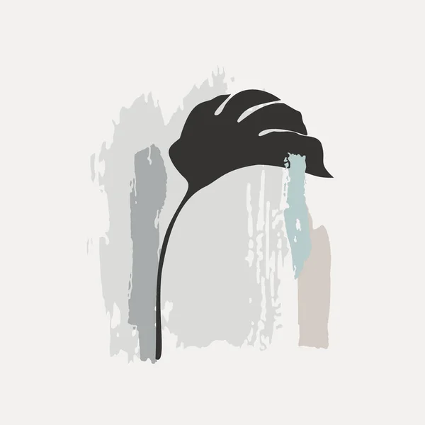 Résumé Des Coups Pinceau Texturés Grunge Silhouette Des Feuilles Tropicales — Image vectorielle