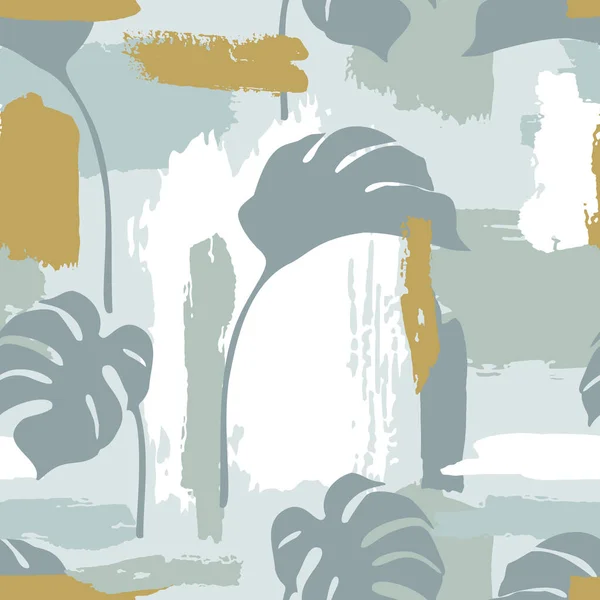 Pennellate Astratte Grunge Strutturato Silhouette Foglia Tropicale Illustrazione Collage Moderno — Vettoriale Stock
