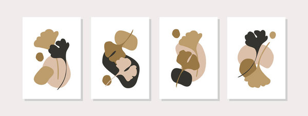 Абстрактная осенняя листва бесшовный узор: гинкго билоба листья силуэты, геометрические формы в минимальном стиле в тонах земли цветов вектор для дизайна моды, печати, обои, органический осенний фон