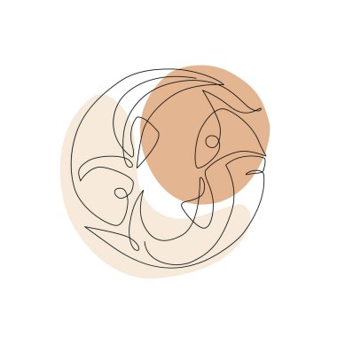 Astrolojik Balık burcu bir çizgi çiziyor. Zarif astroloji amblemi, sembol çizgisi, mistik logo çizgisi, boho asgari tarzda takvim baskısı. Yıldız falı vektörü soyut sanat