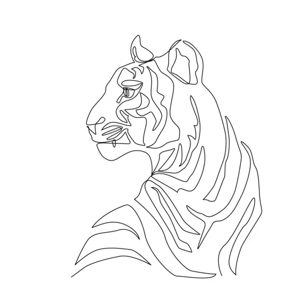 老虎在一条线上画图风格 抽象的老虎坐 野生动物的轮廓背景为黑白相间 中国2022年新年的象征 假日印刷品 图形卡的矢量图解 — 图库矢量图片