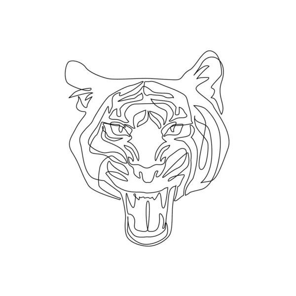 Tiger Head One Line Drawing Style Tiger Roaring Mouth Open — Stock Vector