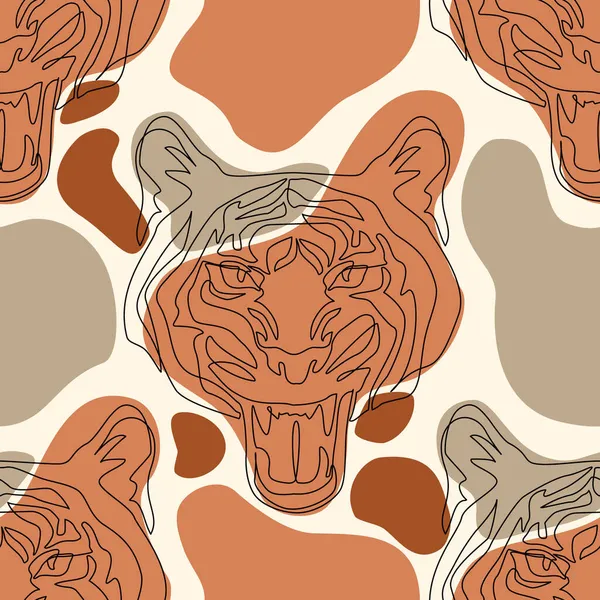 Rysunek Linii Główki Tygrysa Minimalne Elementy Bezszwowy Wzór Usta Tygrysa — Wektor stockowy