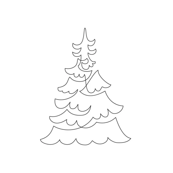 Yılbaşı Ağacının Soyut Sürekli Çizimi Modern Minimal Noel Kartı Tatil — Stok Vektör