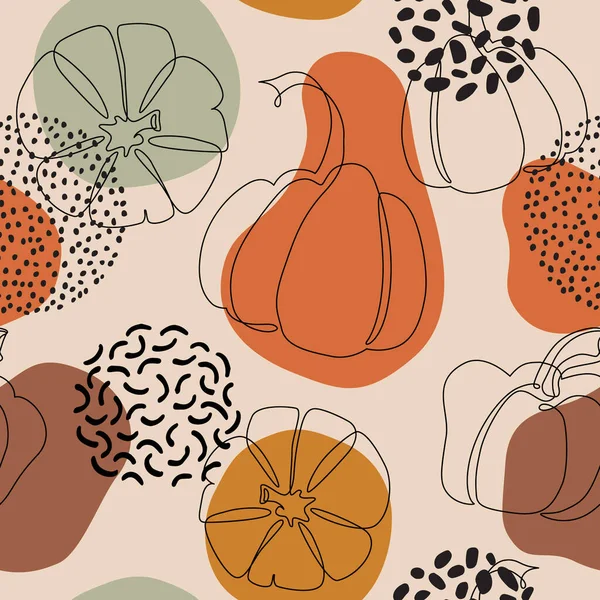 Moderne Abstrakte Kürbiszeichnung Mit Nahtlosen Mustern Herbstkürbisse Auf Geometrischem Doodle — Stockvektor