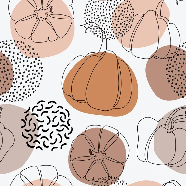 Moderne Abstrakte Kürbiszeichnung Mit Nahtlosen Mustern Herbstkürbisse Auf Geometrischem Doodle — Stockvektor