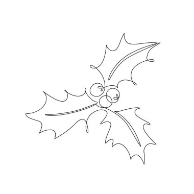 Soyut kutsal böğürtlen çizgisi beyaz arka planda izole edilmiş. Devamlı Noel tatili sanatı. Xmas bir çizgi sanat tasarımı sembolü. Tebrik kartı, baskılar, poster için el çizimi vektör çizimi