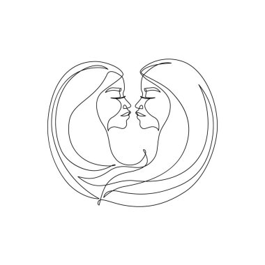 Astrolojik İkizler burcu bir çizgi çiziyor. Zarif astroloji amblemi, sembol çizgisi, mistik logo çizgisi, boho asgari tarzda takvim baskısı. Yıldız falı vektörü soyut sanat