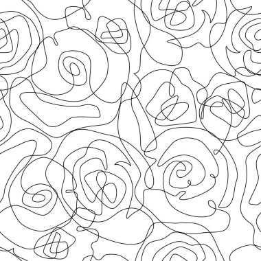 Soyut gül karalaması pürüzsüz desen. Zarif güller arka planı siyah ve beyaz renklerle çizerler. Düğün için vektör illüstrasyonu, doğum günü tebrik kartları, davetiyeler, Sevgililer Günü
