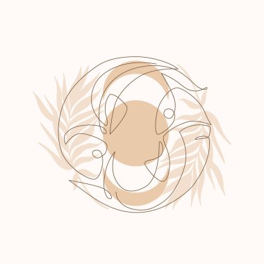 Astrolojik Balık burcu bir çizgi çiziyor. Zarif astroloji amblemi, sembol çizgisi, mistik logo çizgisi, boho asgari tarzda takvim baskısı. Yıldız falı vektörü soyut sanat