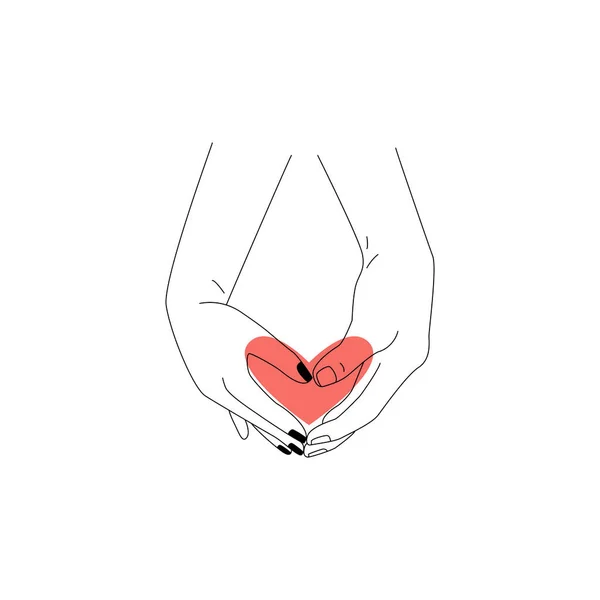 爱夫妻的手在做爱 心形手势幸福的概念 浪漫的日期概念说明 圣瓦伦丁日卡片 海报传单的连续矢量单行艺术 — 图库矢量图片