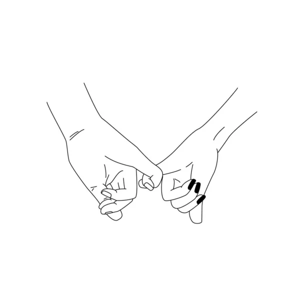 両手線画を持つカップル 幸福の概念 ロマンチックなデートのコンセプトイラスト ピンキー ホールディング 聖バレンタインの日カード バナー ポスターチラシのための連続ベクトルシングルラインアート — ストックベクタ
