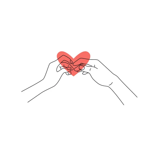 Ζευγάρι Χέρι Γραμμή Σχέδιο Ευγενική Χειρονομία Έννοια Ευτυχίας Ρομαντική Απεικόνιση — Διανυσματικό Αρχείο