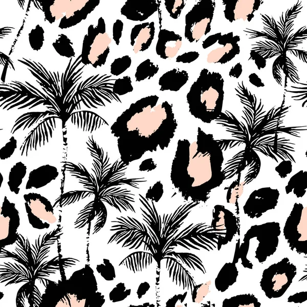 Patrón Sin Costura Floral Tropical Abstracto Con Palmeras Grunge Estampado — Archivo Imágenes Vectoriales