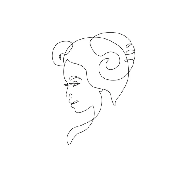 Mujer Aries Signo Astrológico Hermosa Chica Línea Estilo Arte Señal — Vector de stock