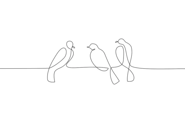 Abstraktní Ptáci Větvích Nepřetržitě Kreslí Jednu Čáru Ptáci Pozadí Větve — Stockový vektor