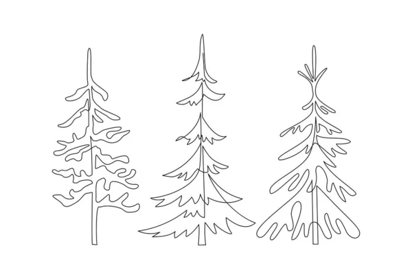 Abstract Spruce Tree Set Isolated White Background Simple Line Drawing — Stock Vector