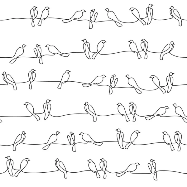 Abstraktní Ptáci Větvích Bezešvé Vzor Kontinuálním Stylu Jedné Linie Kreslení — Stockový vektor