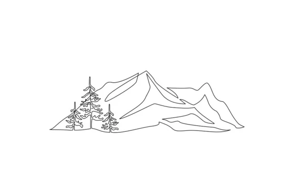 Cordillera Abstracta Paisaje Abeto Fondo Dibujo Línea Simple Montañas Árboles — Vector de stock