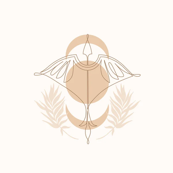 Signo Zodiacal Astrológico Sagitario Una Línea Dibujada Estilo Minimalista Boho — Vector de stock