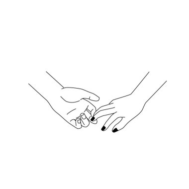 El ele tutuşan çift çiziyor. Mutluluk kavramı. Romantik randevu konsepti çizimi. Sevgililer Günü kartı, afiş, poster broşürü için aralıksız tek satırlık sanat eseri..