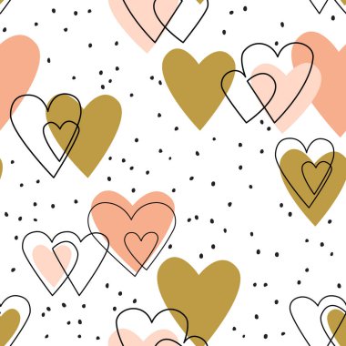 Abstract heart shape line drawing seamless pattern. Continuous line art of hearts background. Love symbol concept illustration. Continuous vector art for Saint Valentine's day pattern, wallpaper