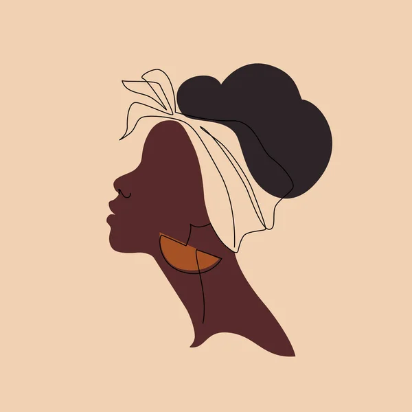 现代平行线风格的抽象黑人女性形象 自然美的轮廓 黑色非洲裔妇女肖像孤立 矢量抽象人物形象图解 时装设计 — 图库矢量图片