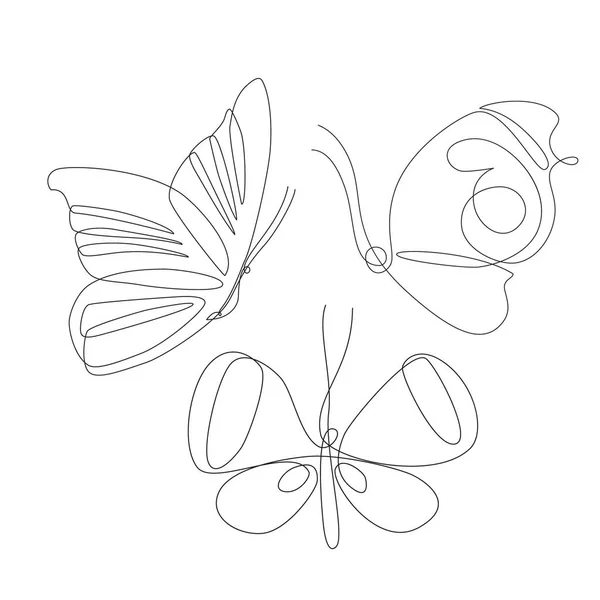 Simple Butterfly One Line Drawing Isolated White Background Abstract Insect — стоковый вектор