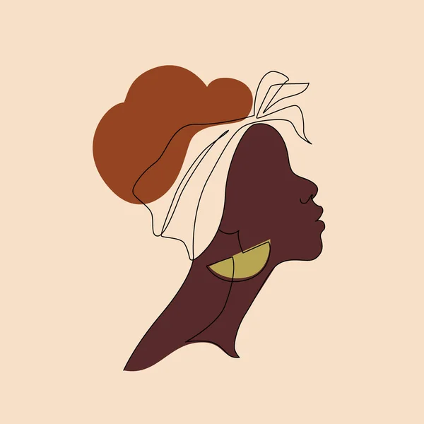 Profil Abstrait Femme Noire Dans Style Moderne Ligne Plate Silhouette — Image vectorielle