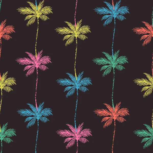 Simple Grunge Palms Seamless Pattern Nature Print Palm Trees Lines — Stockvektor