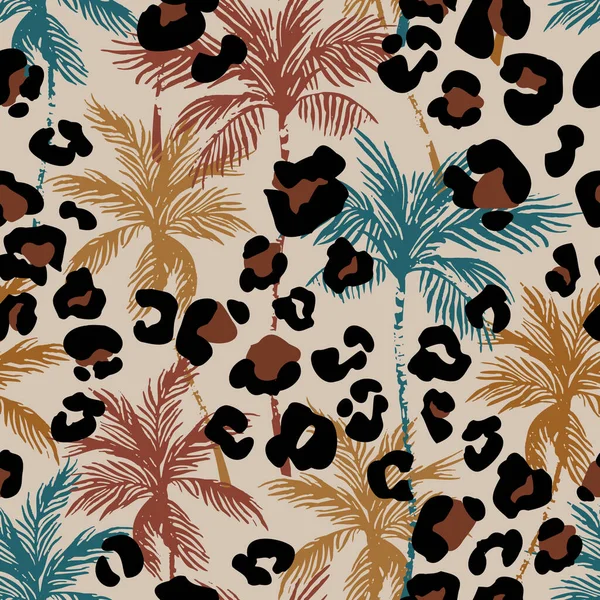 Motif Floral Tropical Abstrait Sans Couture Avec Silhouette Palmiers Imprimé — Image vectorielle